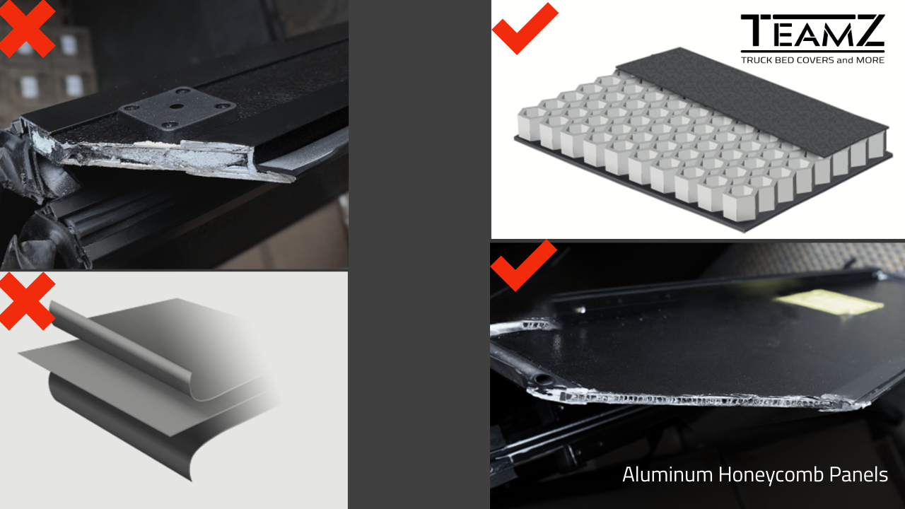 Hard tonneau cover made with Aluminum Honeycomb Panels.